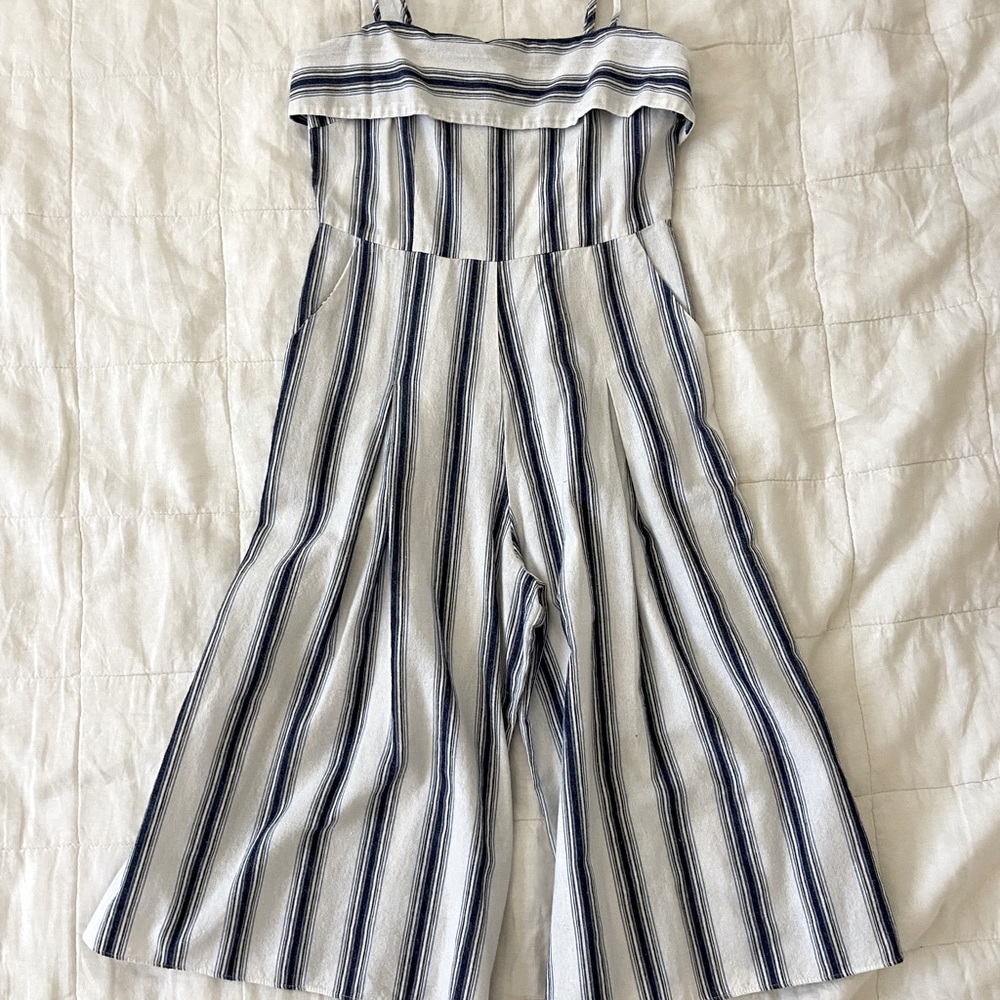 En Creme Cotton Wide Leg Crop Striped Pantsuit